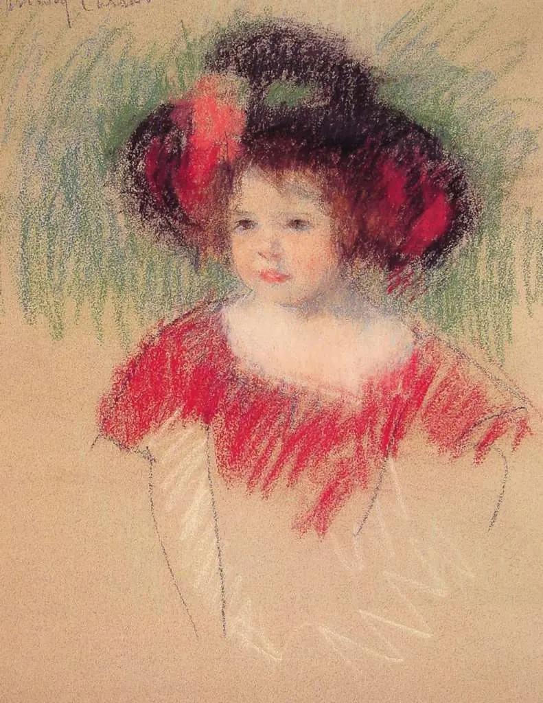 Mary Cassatt: Margot In Big Bonnet And Red Dress