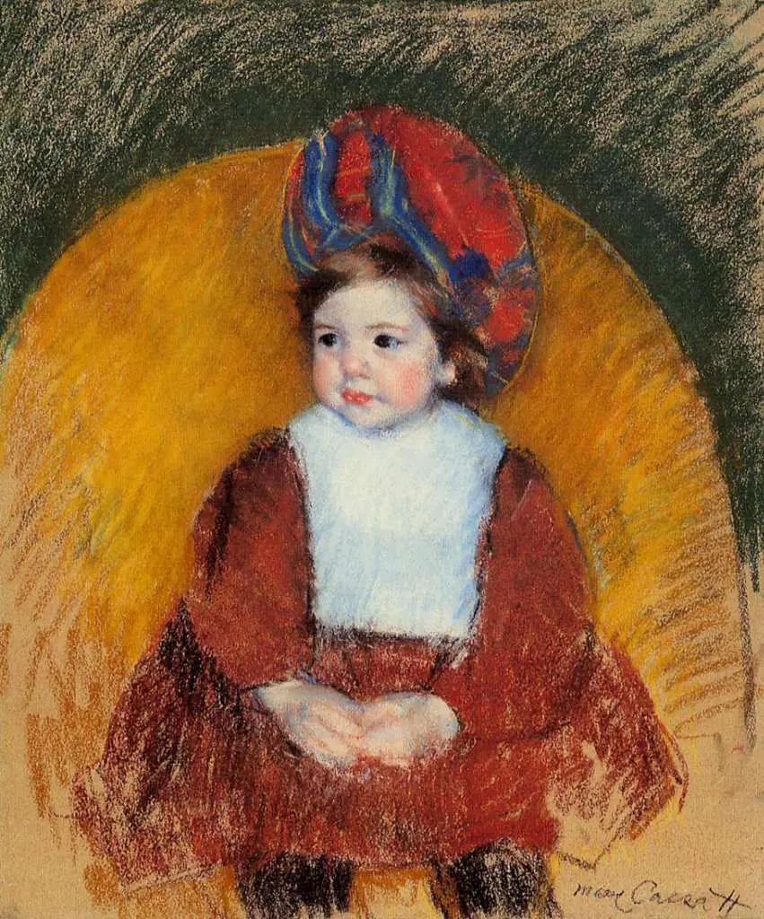 Mary Cassatt: Margot In A Dark Red Costume Seated On A Round Backed Chair