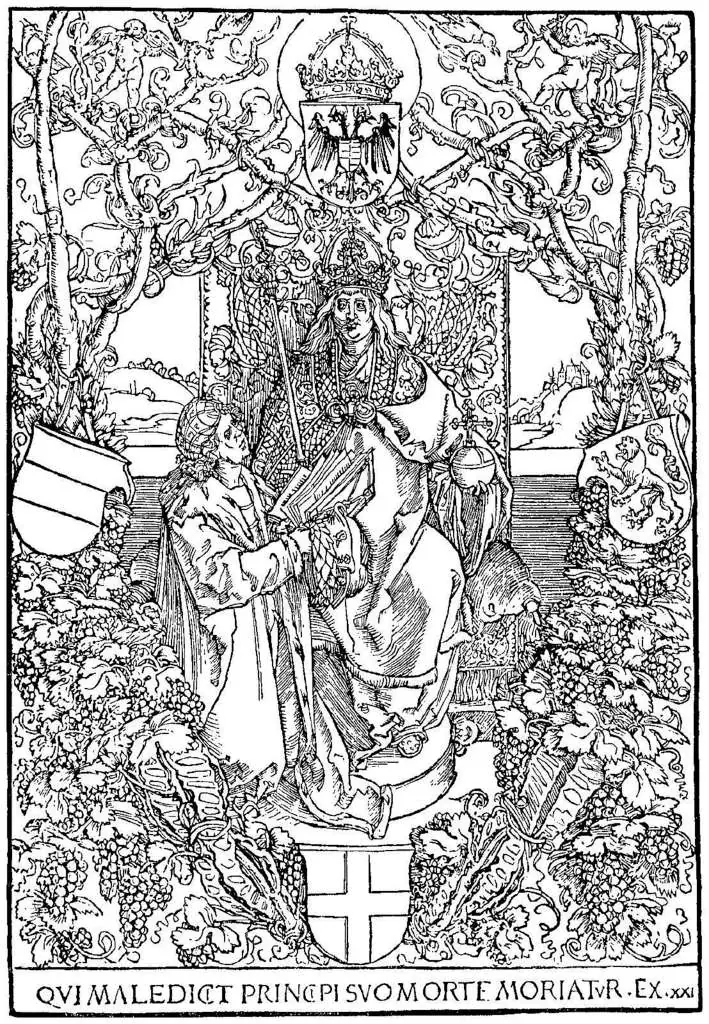 Dürer - Woodblocks &  Etchings: Celtes Presents His Work To Emperor Maximilian