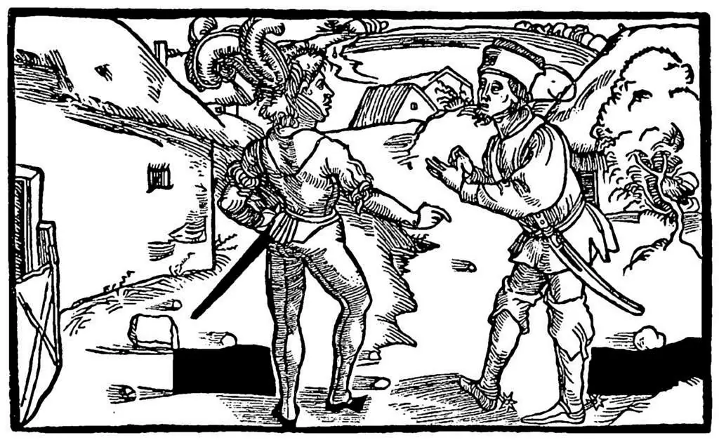 Dürer - Woodblocks &  Etchings: Clinil And Syrus Discuss Marriage Of Chimias And Clitipha