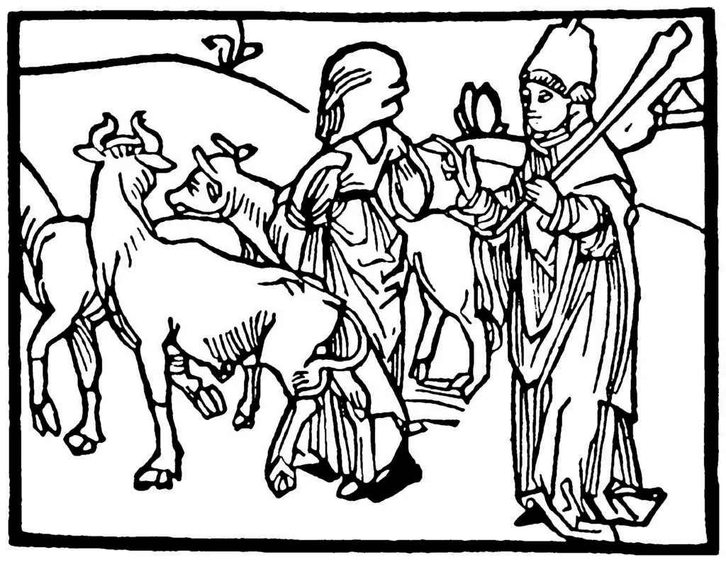 Dürer - Woodblocks &  Etchings: Priest Drives Out Cattle And Before Him Goes Handmaiden