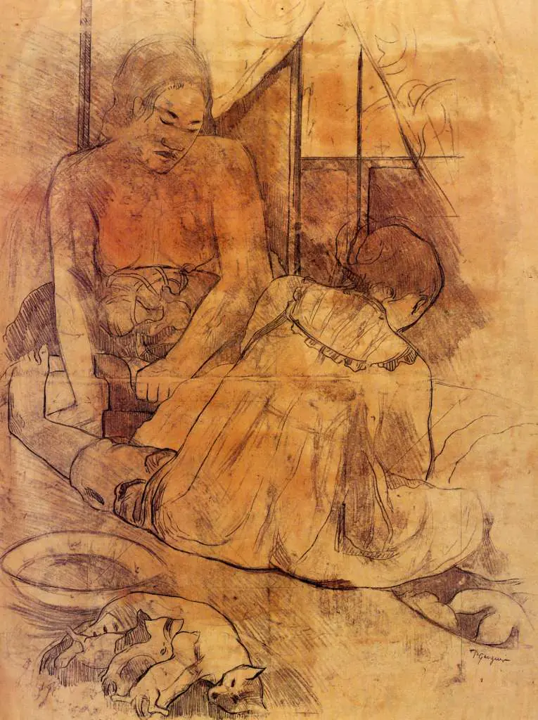 Gauguin: Tahitian Family In Hut