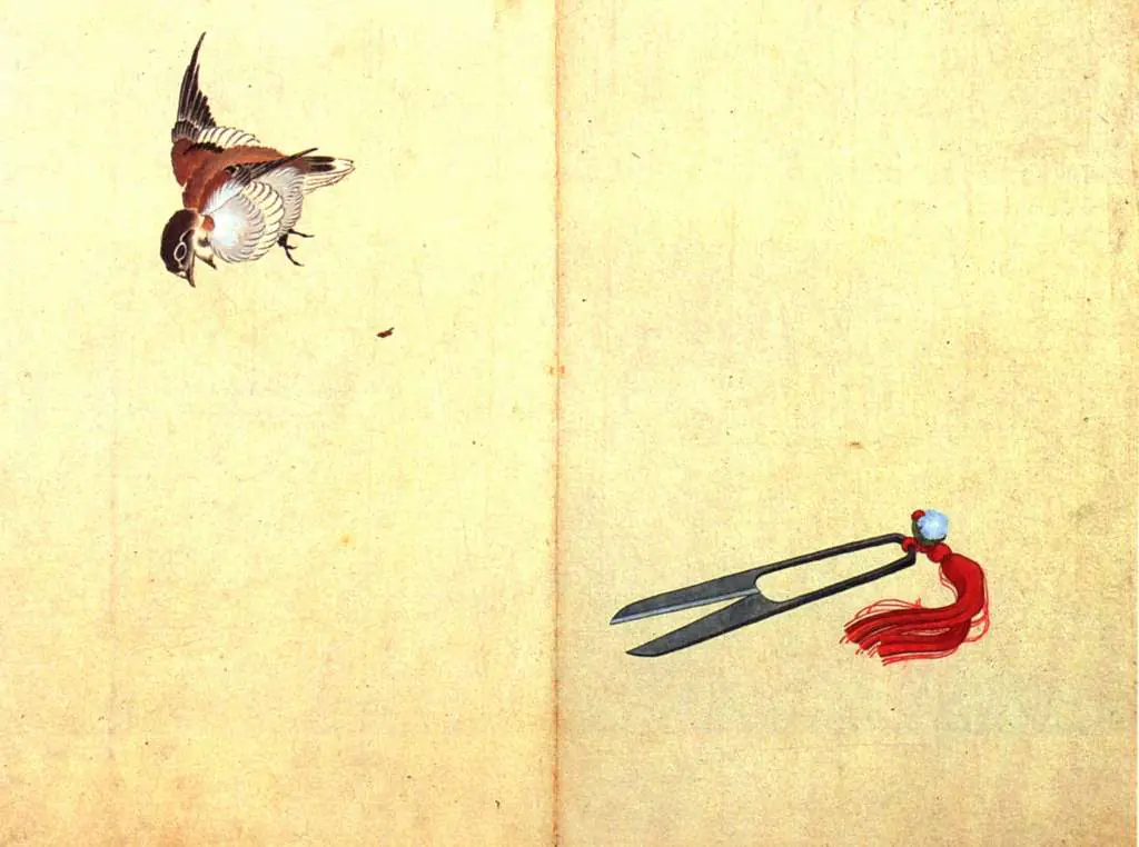 Hokusai: Pair Of Sissors And Sparrow