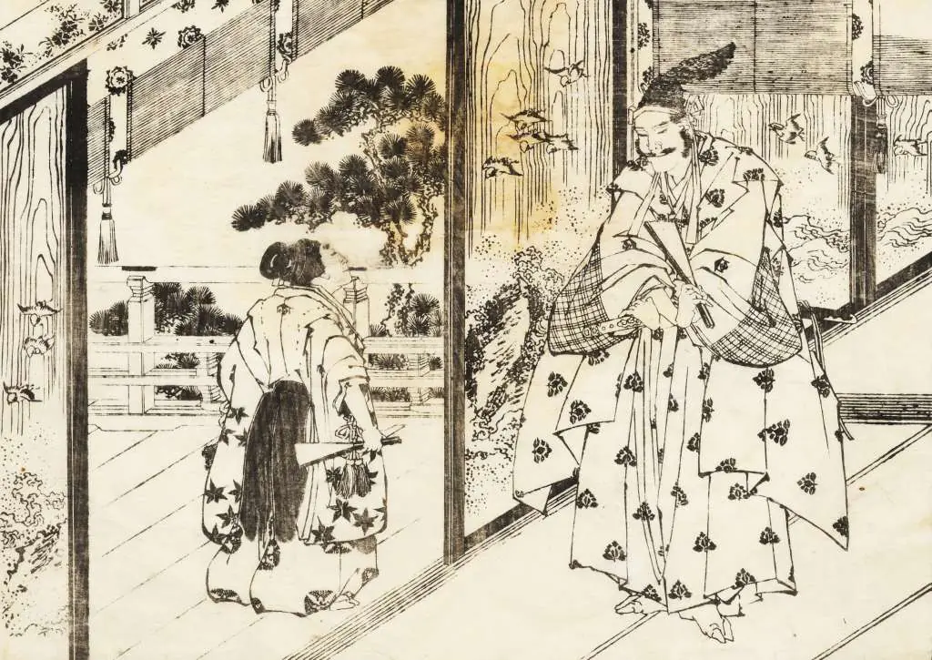 Japan Art: A Well Educated Boy Pays Respect To An Older Man