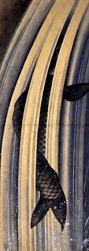 Japan Art: Carp Leaping Up A Cascade