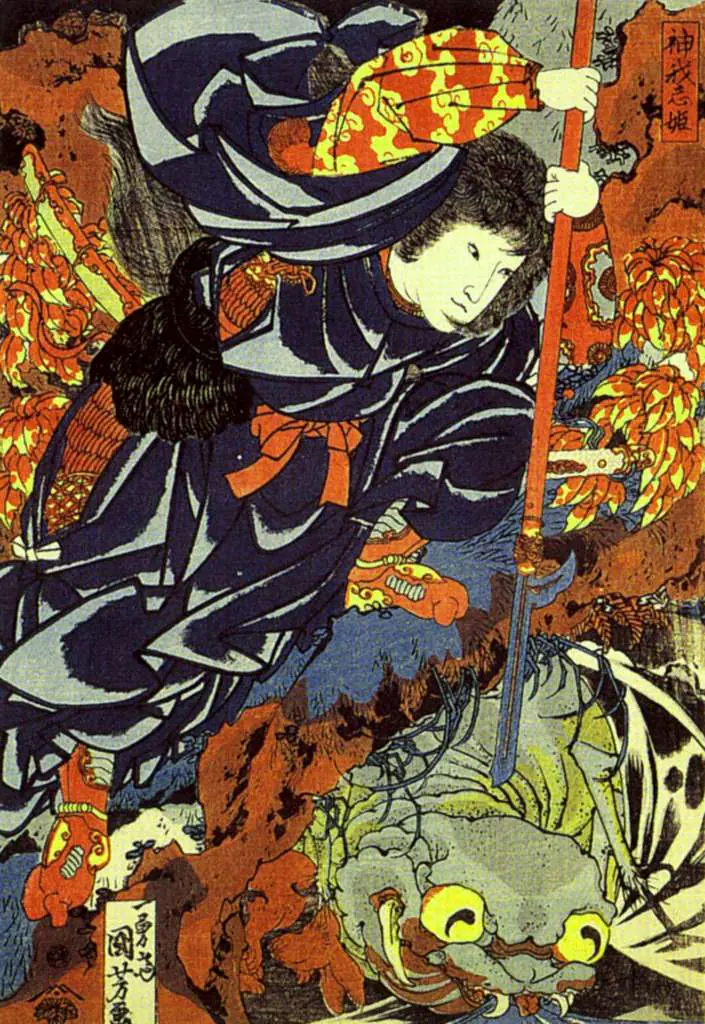 Japan Art: Kamigashihime Stabbing A Giant Spider