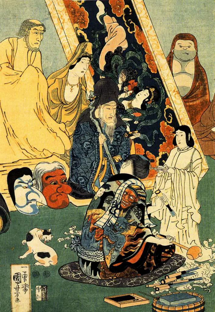 Japan Art: Sculptor Jingoro Surrounded By Statues