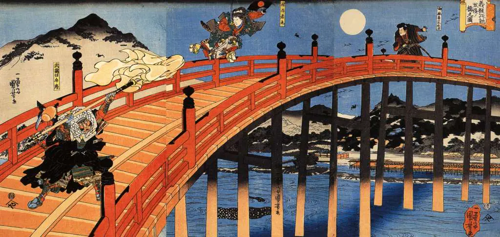 Japan Art: The Moonlight Fight Between Yoshitsune And Benkei On The Gojobashikyoto
