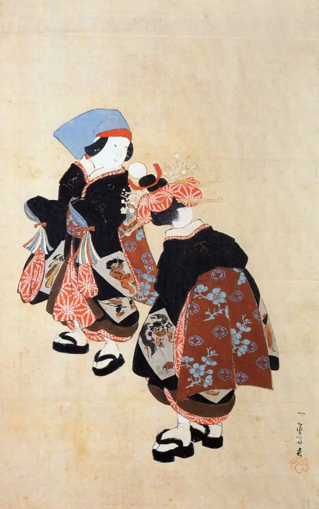 Japan Art: Two Kamuro Waiting For A Courtesan
