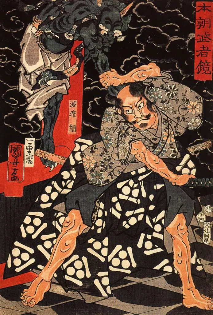 Japan Art: Watanabe Tsuna Fighting The Demond At The Rashomon
