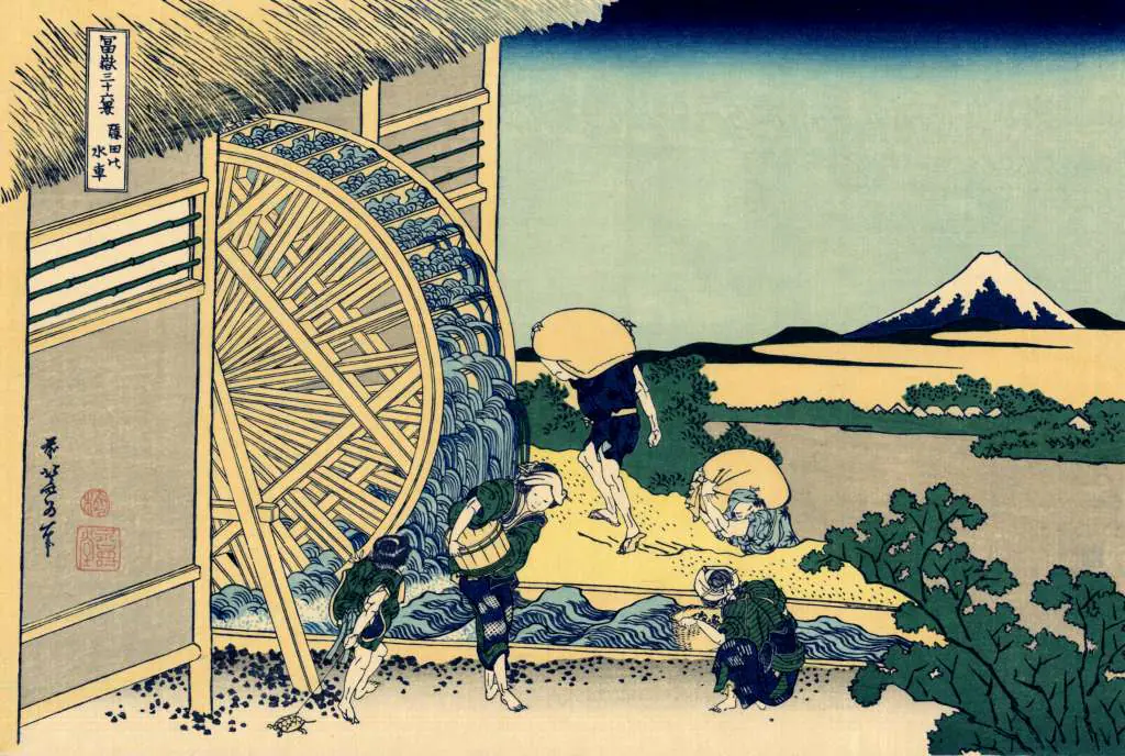 Japan Art: Watermill At Onden