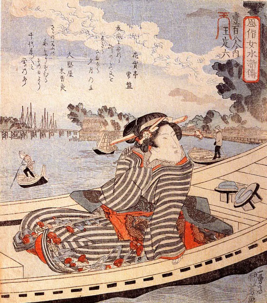 Japan Art: Woman In A Boat On The Sumida River