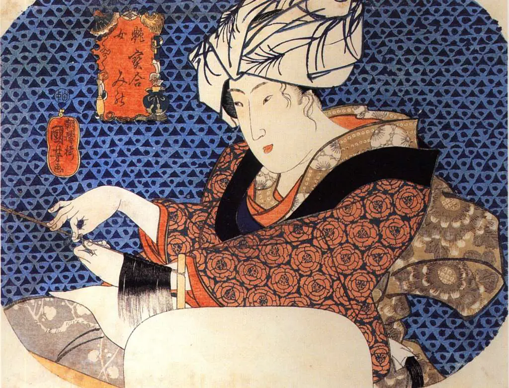 Japan Art: Woman Making A Wig