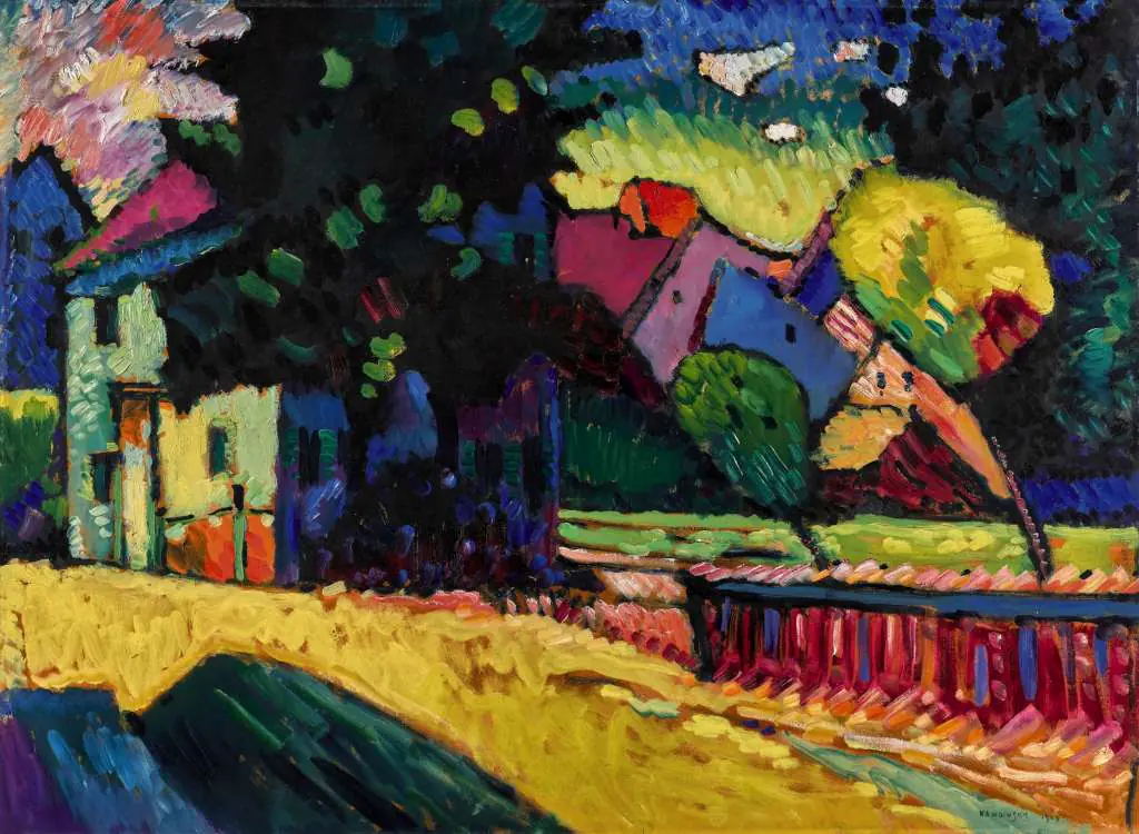 Kandinsky: Murnau-landschaft-mit-grunem-haus-oil-on-board-1909