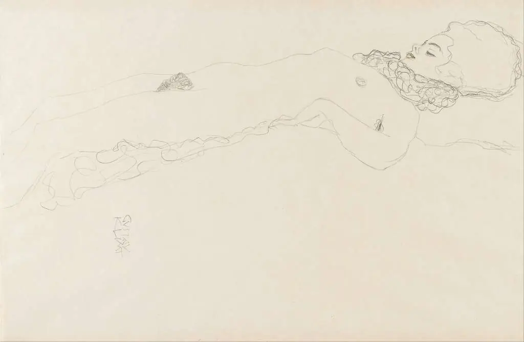 Klimt: Naked Girl With Ruff Lying
