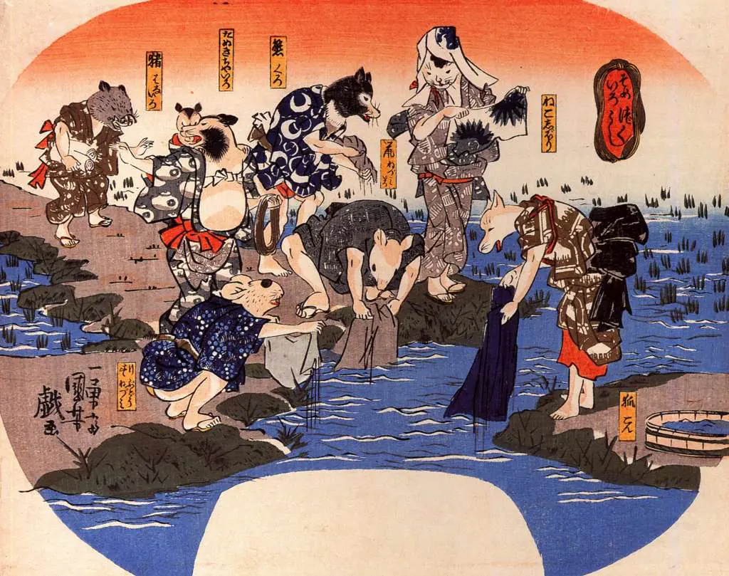 Kuniyoshi: Animals Dyeing Fabrics