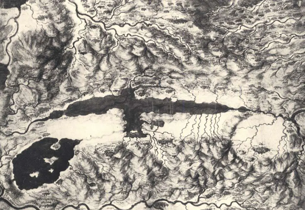 Leonardo Drawings & Studies: Arezzo And Chiana Valley Map