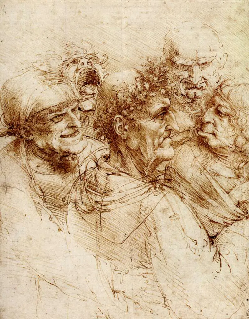 Leonardo Drawings & Studies: Five Grotesque Heads