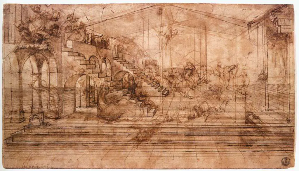 Leonardo Drawings & Studies: Perspectival Study Of The Adoration Of The Magi