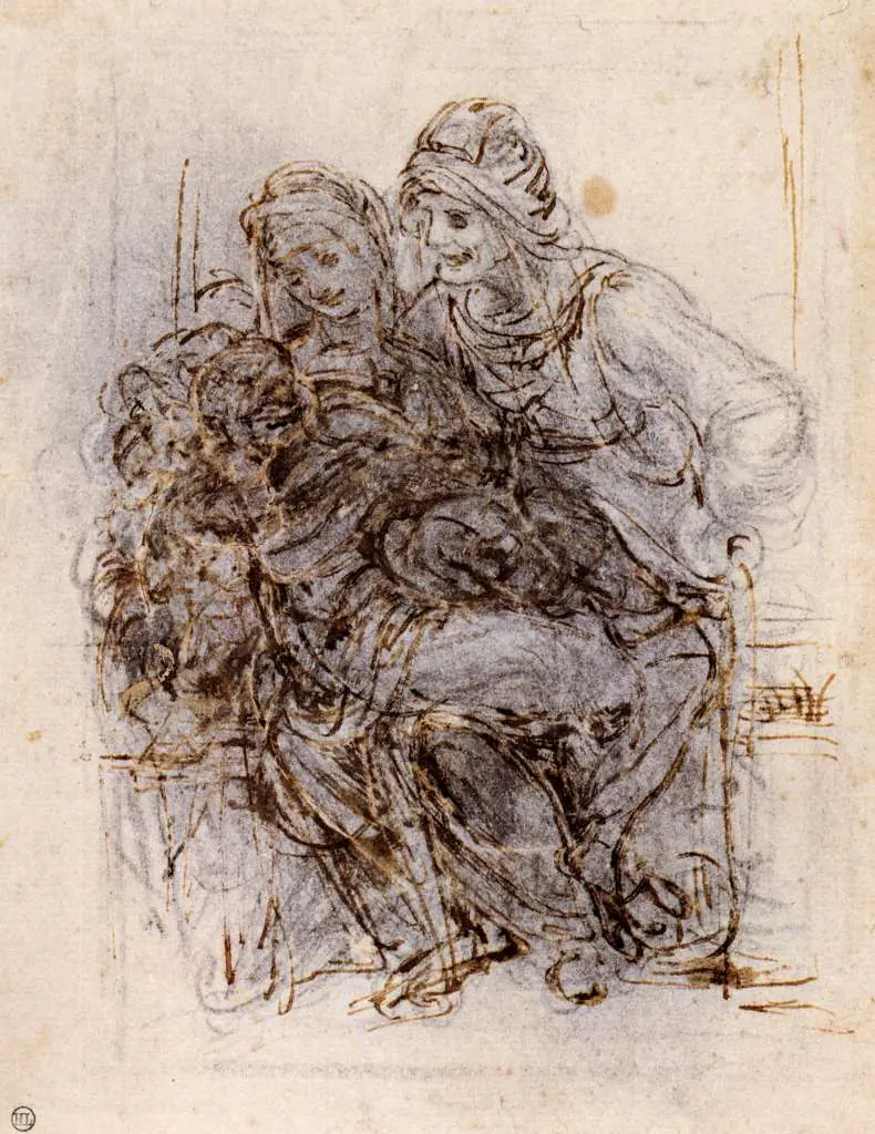 Leonardo Drawings & Studies: Study For Virgin And Child With St Anne