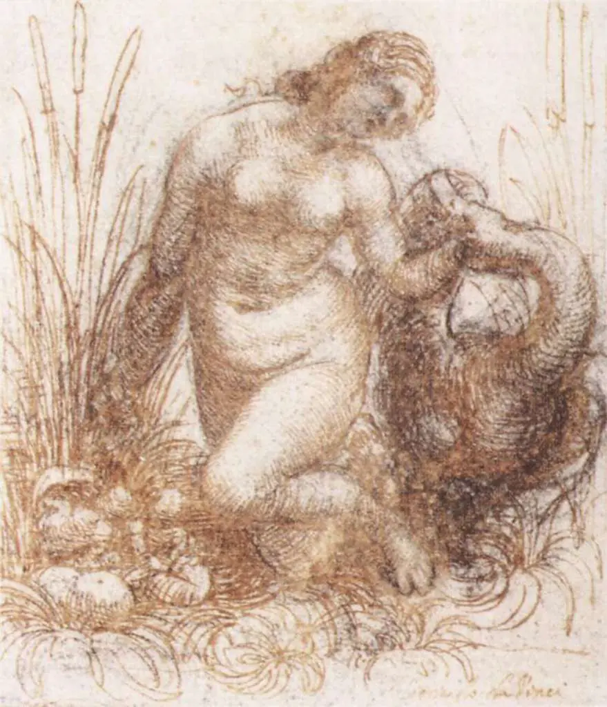 Leonardo Drawings & Studies: Study For A Kneeling Leda