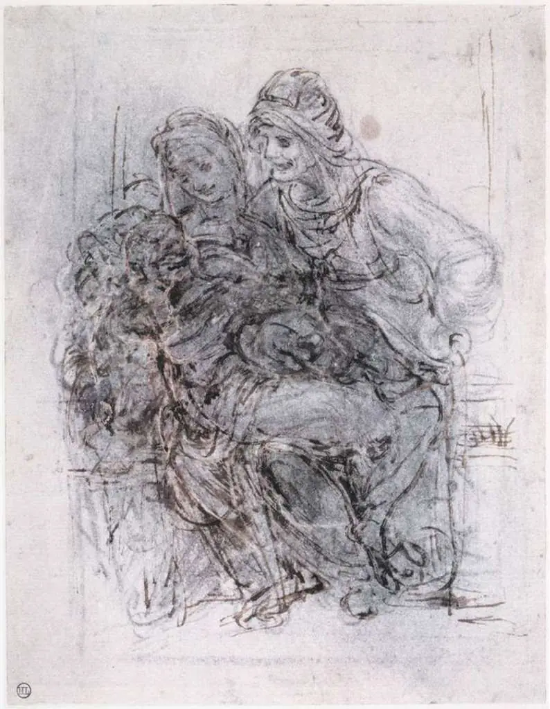 Leonardo Drawings & Studies: Study Of St Anne Mary And The Christ Child