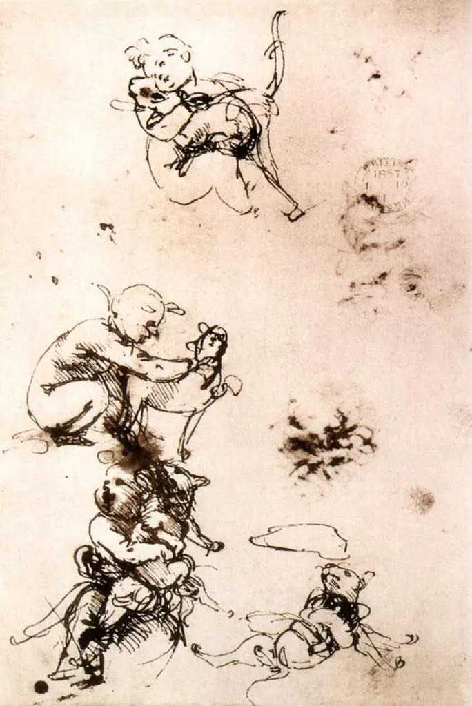 Leonardo Drawings & Studies: Study Of A Child With A Cat (facsimile)