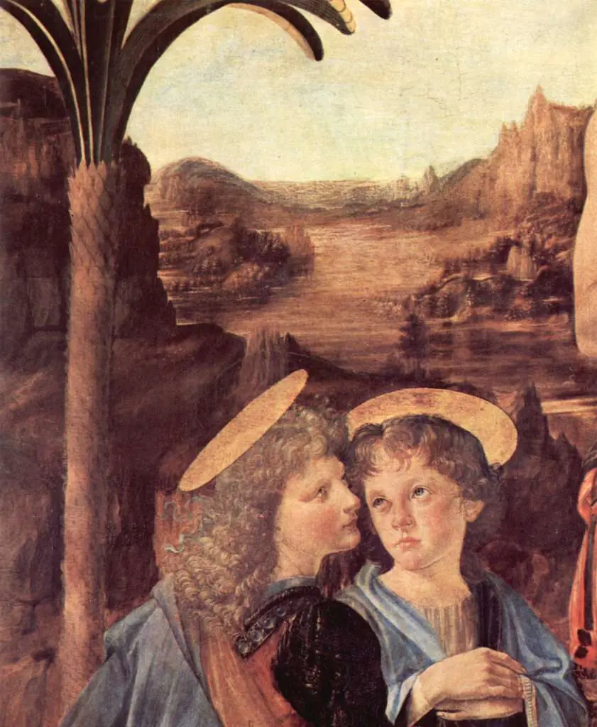 Leonardo Paintings: The Baptism Christi Detail Angels