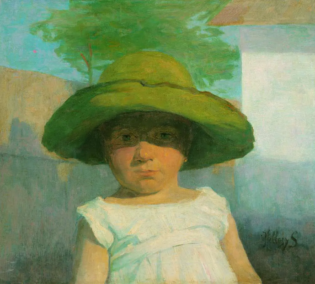 Magyar festők: Hollosy - Kisleany Nagy Zold Kalapban 1900 Korul