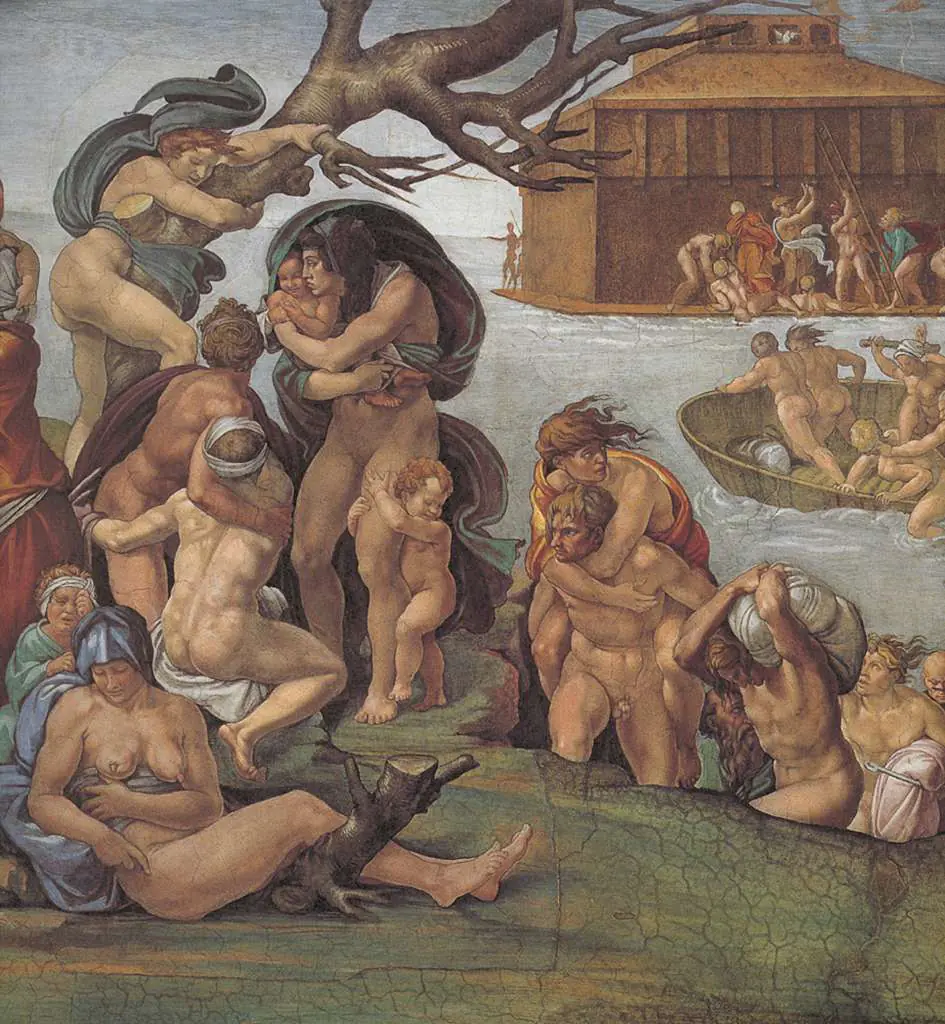 Michelangelo: Sistine Chapel Ceiling Genesis Noah 7 9 The Flood Left View