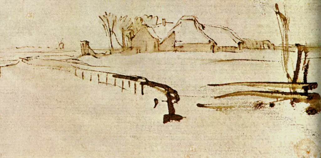 Rembrandt: Cottage Under Trees