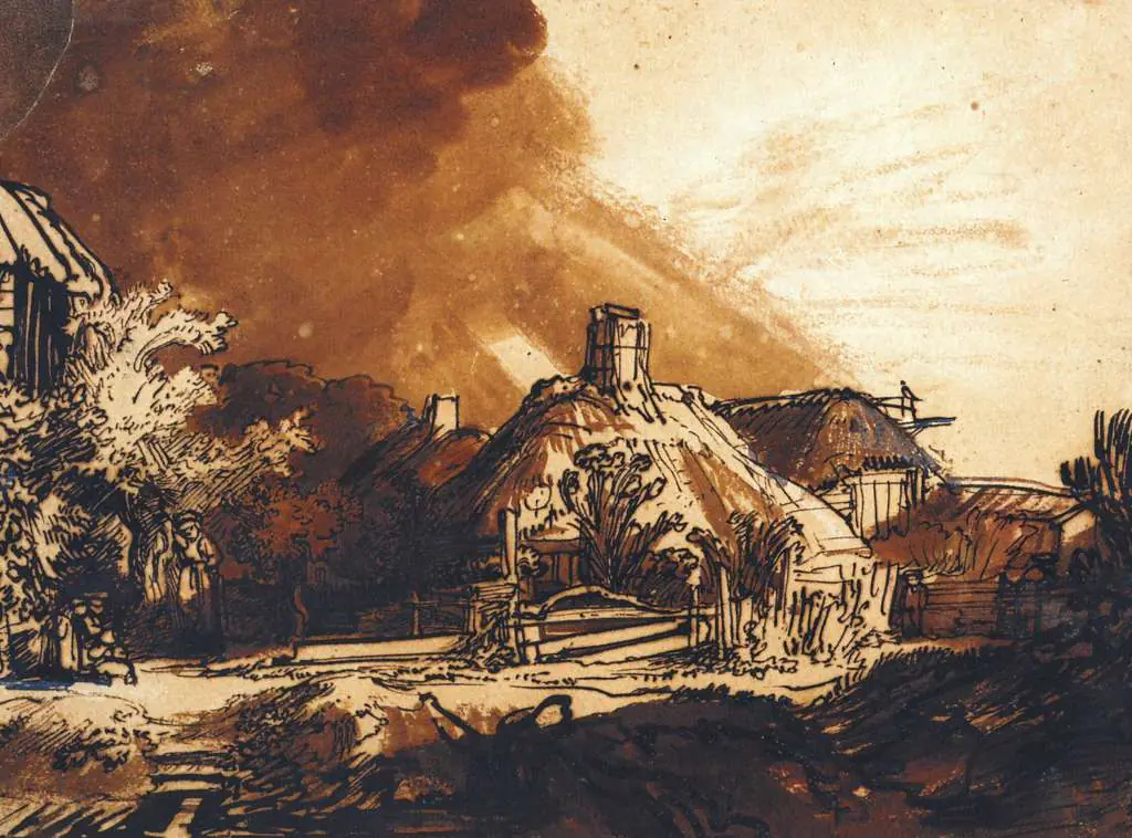 Rembrandt: Farmhouse Under Stomy Weather