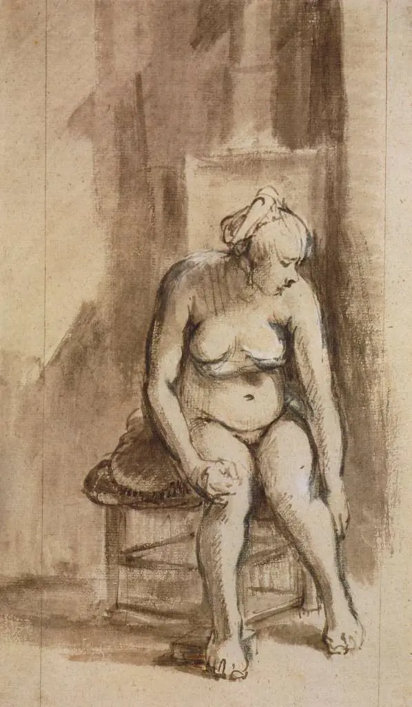 Rembrandt: Female Nude Sitting In Front Of A Stove