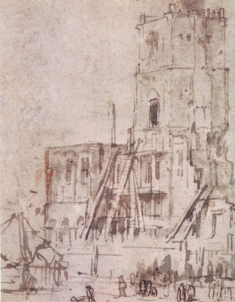 Rembrandt: The Old Amsterdam Town Hall Detail