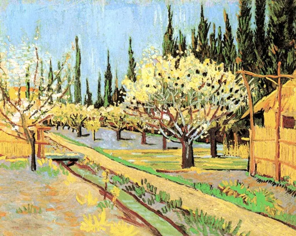 van Gogh Arles 1888-89: Orchard In Blossom Bordered By Cypresses