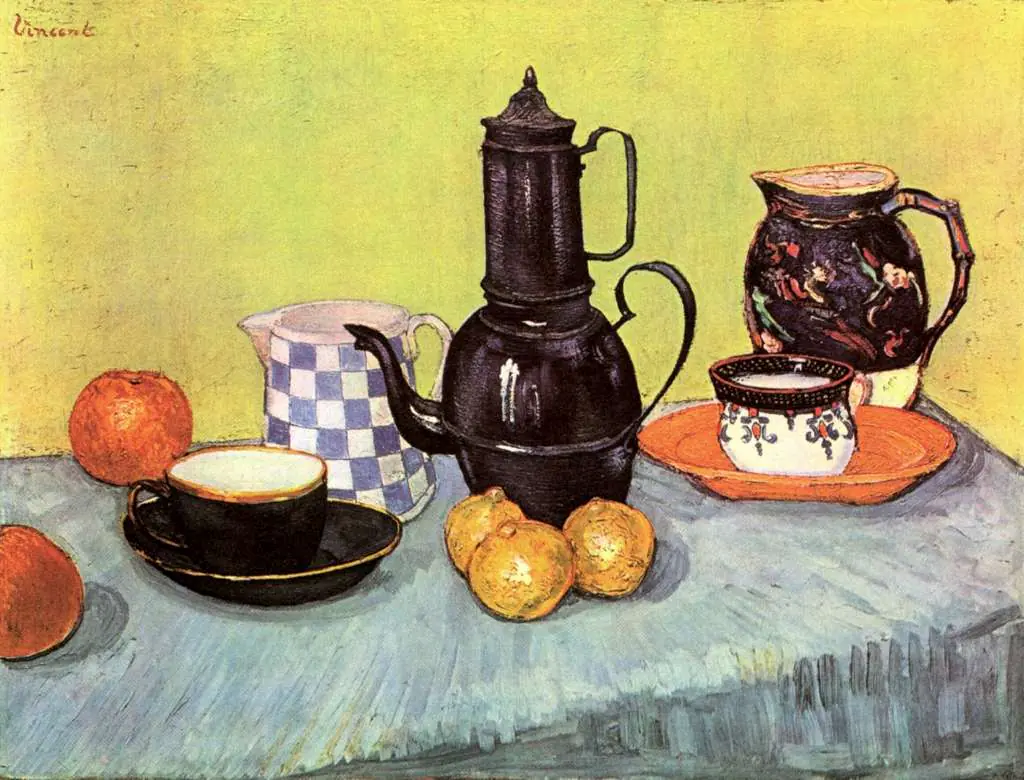 van Gogh Arles 1888-89: Still Life Blue Enamel Coffeepot Earthenware And Fruit