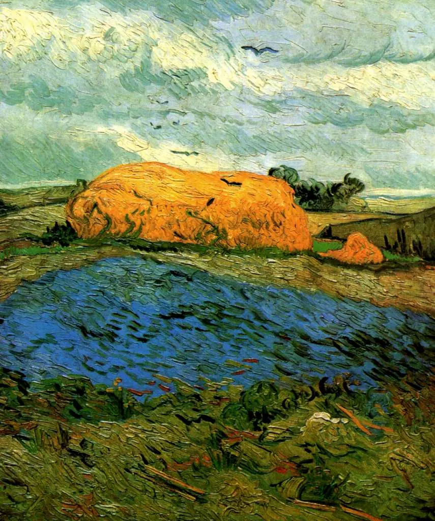 van Gogh Auvers sur Oise 1890: Haystacks Under A Rainy Sky