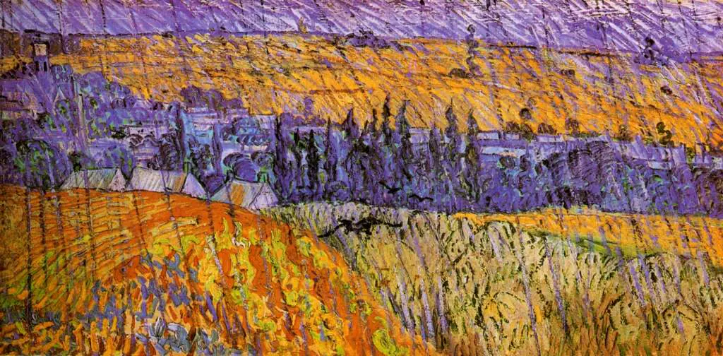 van Gogh Auvers sur Oise 1890: Landscape At Auvers In The Rain