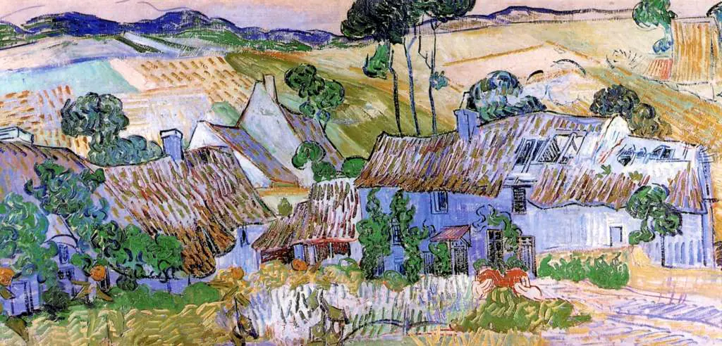 van Gogh Auvers sur Oise 1890: Thatched Cottages By A Hill