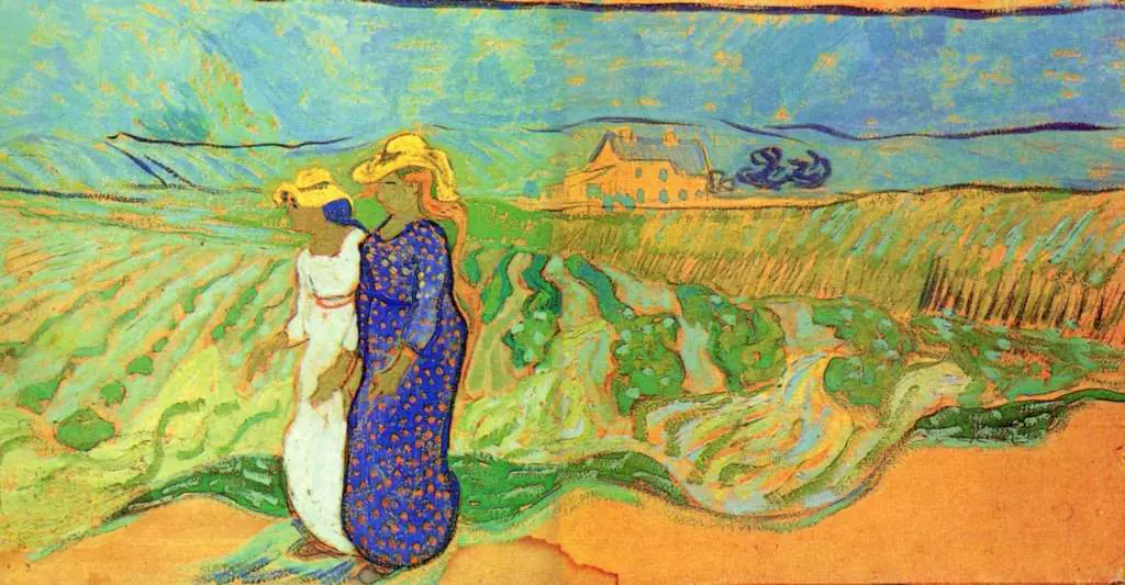 van Gogh Auvers sur Oise 1890: Two Women Crossing The Fields