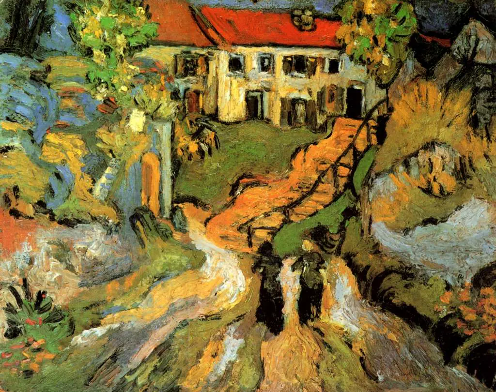 van Gogh Auvers sur Oise 1890: Village Street And Steps In Auvers With Two Figures