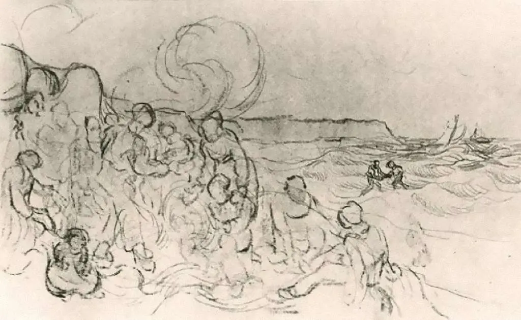 van Gogh Drawings: A Group Of Figures On The Beach