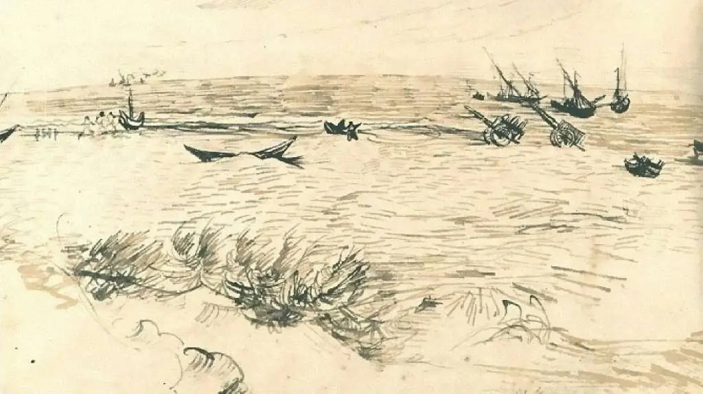 van Gogh Drawings: Beach Sea And Fishing Boats