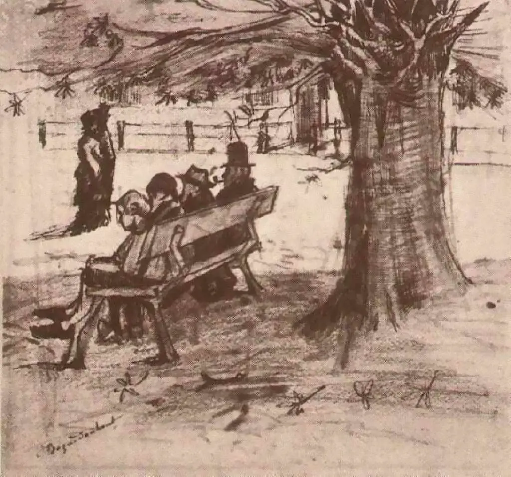 van Gogh Drawings: Bench With Four Persons