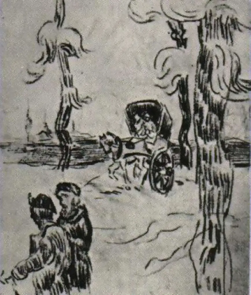van Gogh Drawings: Carriage And Two Figures On A Road