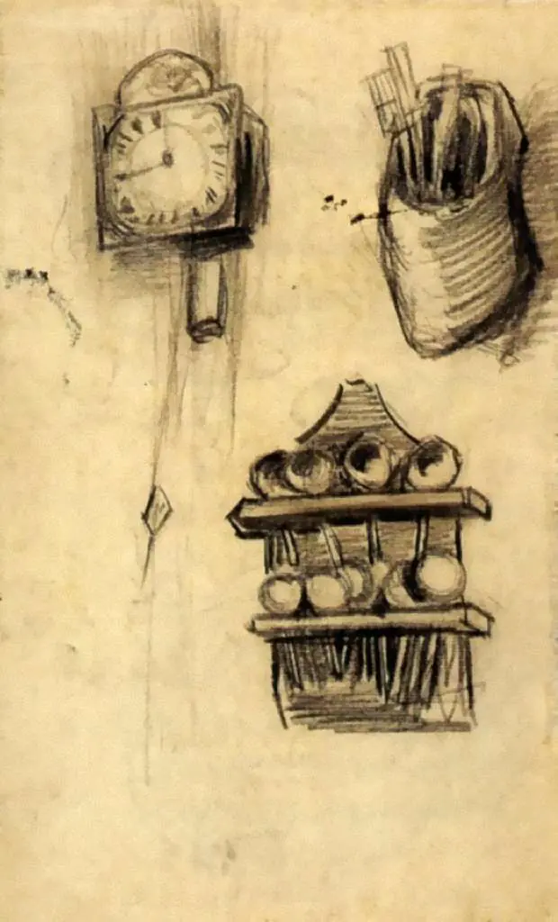 van Gogh Drawings: Clock Clog With Cutlery And A Spoon Rack