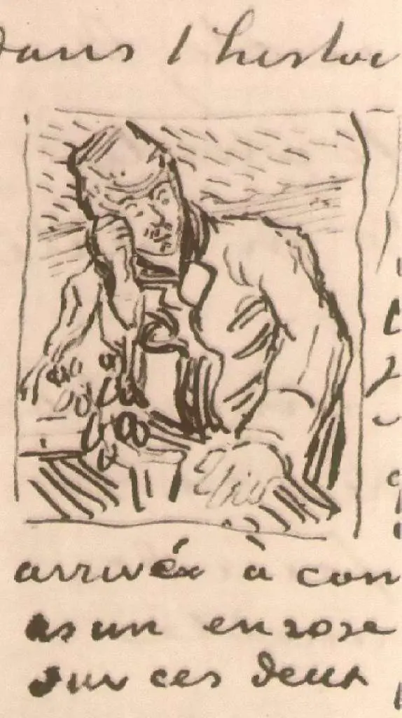 van Gogh Drawings: Doctor Gachet Sitting At A Table With Books And A Glass With Sprigs Of Foxglove
