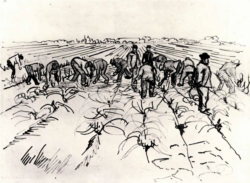 van Gogh Drawings: Farmers Working In The Field
