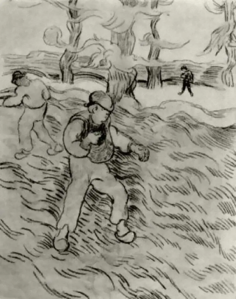 van Gogh Drawings: Field With Two Sowers And Trees