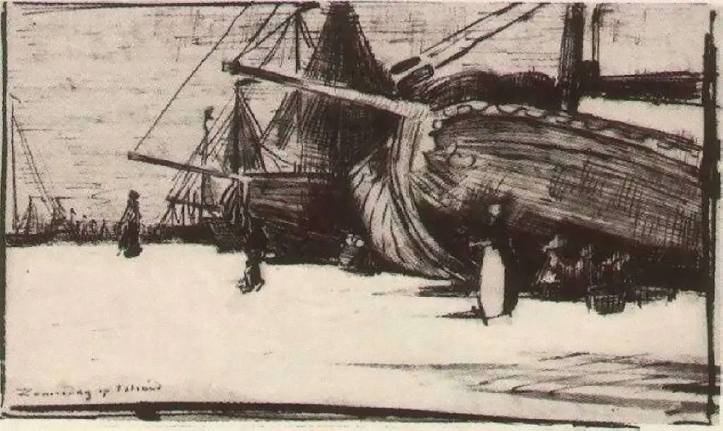 van Gogh Drawings: Fishing Boats On The Beach